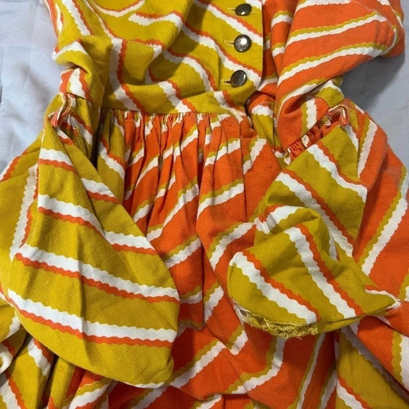 BOHEMIAN DRESS STRIPED ORANGE & YELLOW SLEEVELESS FIT FLAIR MIDI - Picture 9 of 11